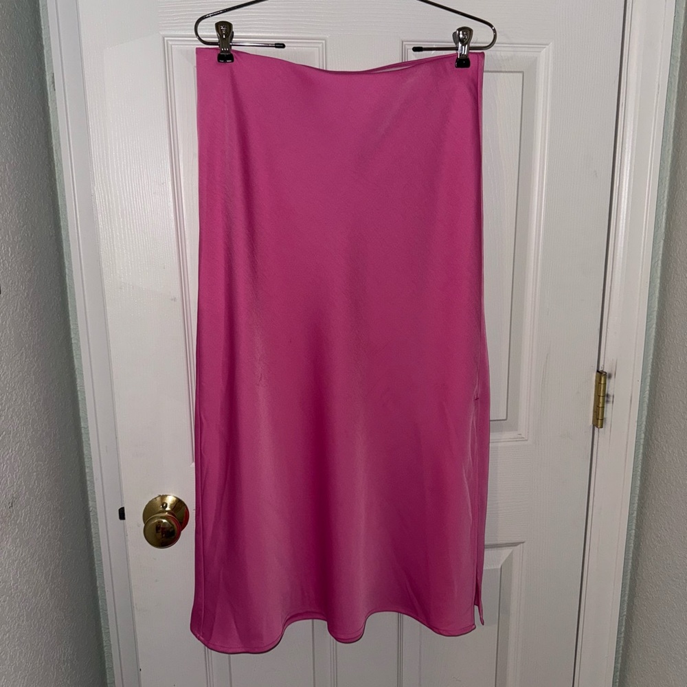 a new day Vibrant Pink Midi Skirt
